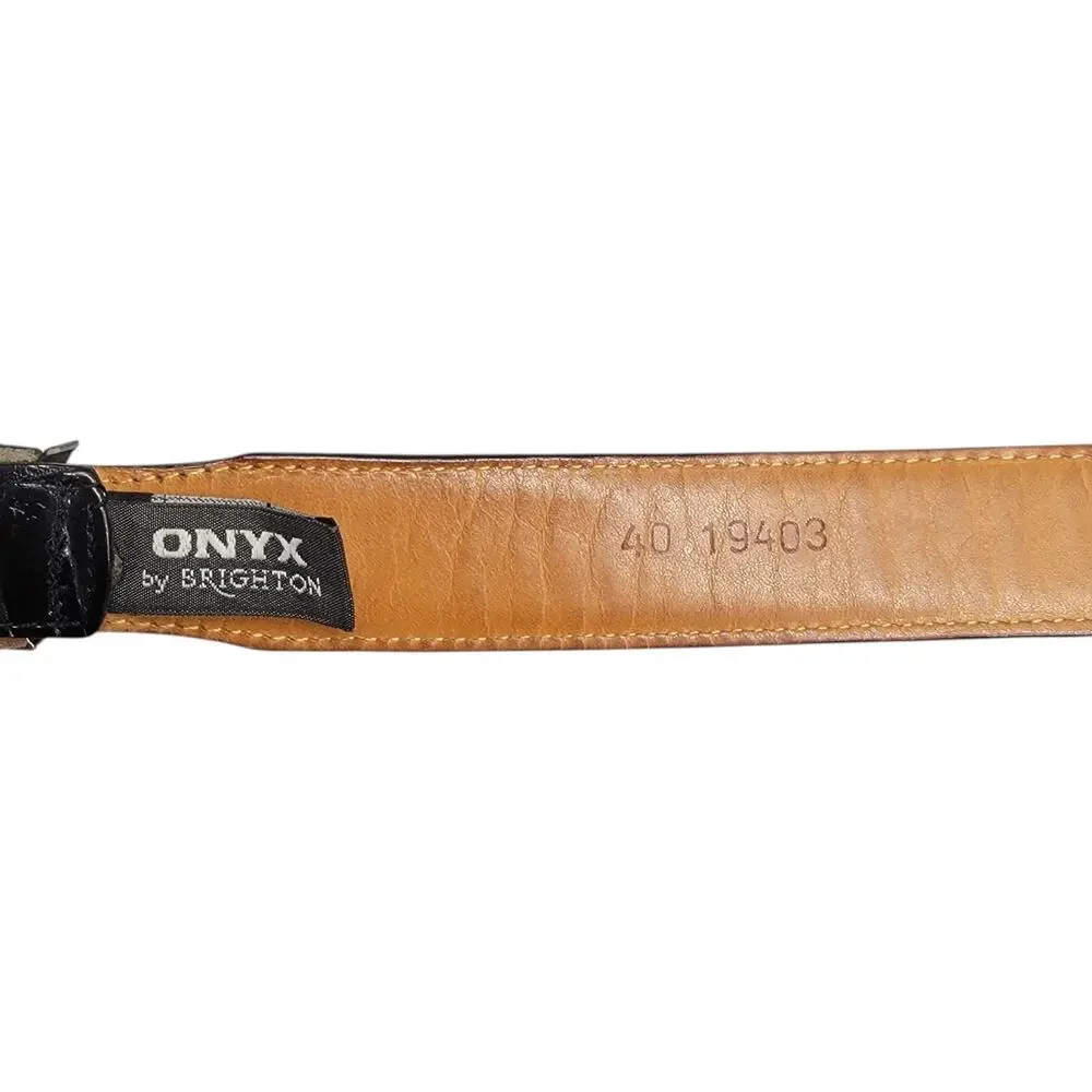Vintage Brighton Onyx Mens Black Leather Belt Size 40 Croc Embossed USA Made